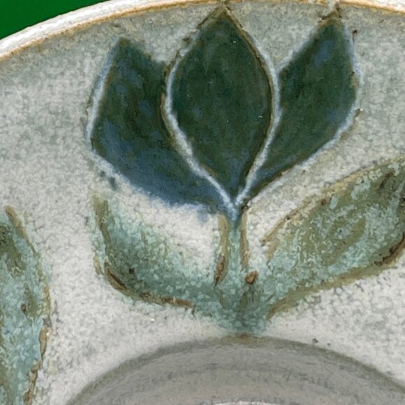 VTG Signed Studio Pottery Candle Dish 2000 Blue Floral Hand Painted Stoneware - Picture 9 of 11